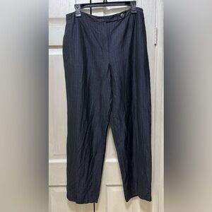 Kate Hill Women 12 Gray Striped Linen Blend Dress Pants
